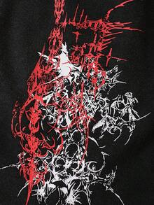 ROMWE MEN 男士哥特印花做旧水洗牛仔短裤 - 黑色 - 查看 2