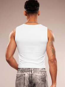 FeverCity Áo tank top nam không tay cổ tròn khoét lỗ, chất liệu dệt kim, kiểu dáng thường ngày, thích hợp cho mùa xuân/hè. - trắng - Xem 2