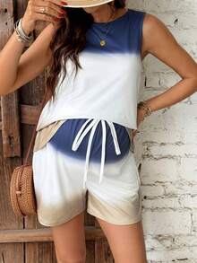 SHEIN 2pcs Maternity Ombre Sleeveless Top And Drawstring Waist Shorts Set, Casual Daily Wear - Multicolor - View 8