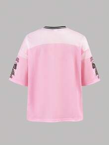 SHEIN 2pcs/Set Tween Girls' Loose Fit Butterfly Print T-Shirt And Denim Print Wide Leg Pants Set, Casual, Fashionable, Versatile, Suitable For Party, Outing, Photoshoot With Sisters, Park, Camping, Vacation, Daily Wear - Pink - View 7