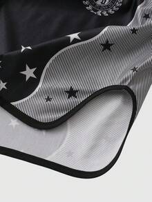 ROMWE MEN Men's Elastic Waist Casual Shorts With Star Print - Black - View 4