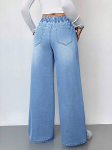 SHEIN Tall Quần jeans nữ dáng rộng cạp cao màu xanh dương, quần jeans nữ mùa hè, quần jeans cạp chun, quần jeans dáng suông rộng rãi, quần áo mùa hè cho nữ, trang phục đi chơi, trang phục dự lễ hội âm nhạc, quần jeans nữ cao, trang phục mùa hè cho nữ, quần jeans nữ, quần dài nữ, trang phục đi nghỉ mát, trang phục đi biển cho nữ. - Rửa trung bình - Xem 2