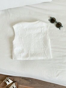 SHEIN 男婴休闲百搭针织字母图案装饰纽扣宽松上衣，夏季 - 彩色 - 查看 2