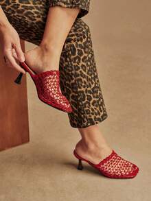 Rosivie Women's Hollow-Out Design Fashion Daily Wear Slip-On High Heel Sandals - Red - View 2