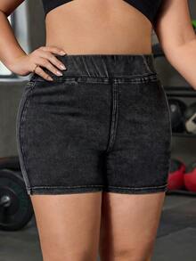 Flexra Shorts vaqueros de talla grande para mujer, de uso casual, con bolsillos y versátiles para el uso diario - Negro - Ver 4