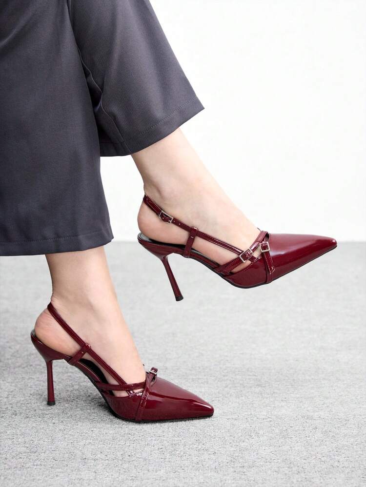 CUCCOO BIZCHIC Niche Design French Pointed Toe High Heels, French Elegance + Mature Sexy Style, Glossy Material, Criss-Cross Strap + Metal Buckle Decor, Suitable For Women, Daily Commute, Dating, Light Workplace And Other Occasions