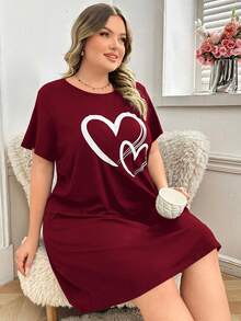 Soft & Skin-Friendly Heart Print Casual Nightgown - Burgundy - View 5