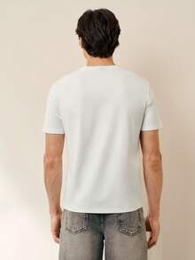 RONVEXI Men's White Knitted Round Neck Short Sleeve T-Shirt - White - View 2