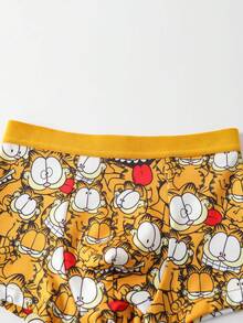GARFIELD | SHEIN Celana Dalam Boxer Nyaman untuk Anak Laki-Laki Usia Remaja dengan Motif Kartun Blok Warna - Kuning - View 4