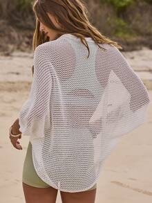 Aralina Leisurewear Active Spring Summer Exercise Vacation Beach Sheer Mesh Knitwear Shrug - White - View 2