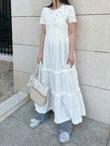 FRIFUL 女士纯色棉质宽松休闲连衣裙，配有可调节肩带和荷叶边装饰，百搭春季装扮、婚礼宾客礼服、夏季吊带裙 - 白色 - 查看 4