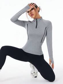 Easithlete Women's Casual Quarter Button Thumb Hole Sports Sweatshirt, Autumn - Multicolor - View 6