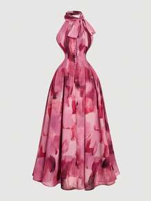 SHEIN MOD Vestido elegante con diseño de botones y estampado de teñido anudado para mujer - Multicolor - Ver 2