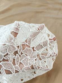 Blusa de manga corta con bordado y calado, de tejido sólido blanco, elegante y encantadora para adolescentes - Blanco - Ver 7