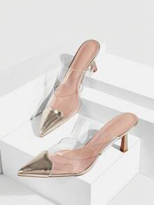 CUCCOO SZL Women's Pointed Toe Transparent Design Elegant High Heel Mules Valentine's Day - Gold - View 2