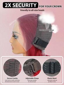 Tóc giả Bob màu đỏ làm từ tóc thật 13x4, tóc giả ren phía trước cho phụ nữ, tóc khỏe và bền, được nhổ sẵn bằng tóc con, tóc giả ren phía trước trong suốt 180% mật độ - SRed - Xem 4