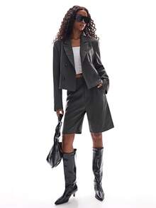 Aveloria GENKIRA Nouvel ensemble de 2 pièces veste de costume courte et pantalon 3/4 moderne et à la mode pour femmes - Gris - Voir 4