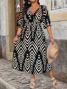 SHEIN Tall CURVE Elegant Floral Print Short Sleeve Dress, Summer - Multicolor - View 4