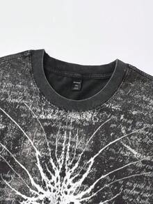 ROMWE MEN Goth Camiseta de manga corta con estampado gótico oscuro lavada para hombres - Negro - Ver 4