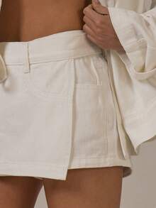 MUSERA 牛仔迷你短裙，饰有环形细节，春夏可爱舒适，田园风，春日露珠 - 白色 - 查看 6