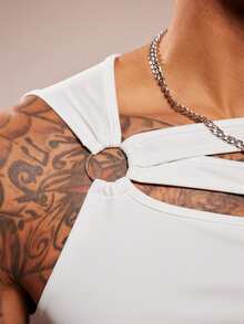 FeverCity Áo tank top nam không tay cổ tròn khoét lỗ, chất liệu dệt kim, kiểu dáng thường ngày, thích hợp cho mùa xuân/hè. - trắng - Xem 5