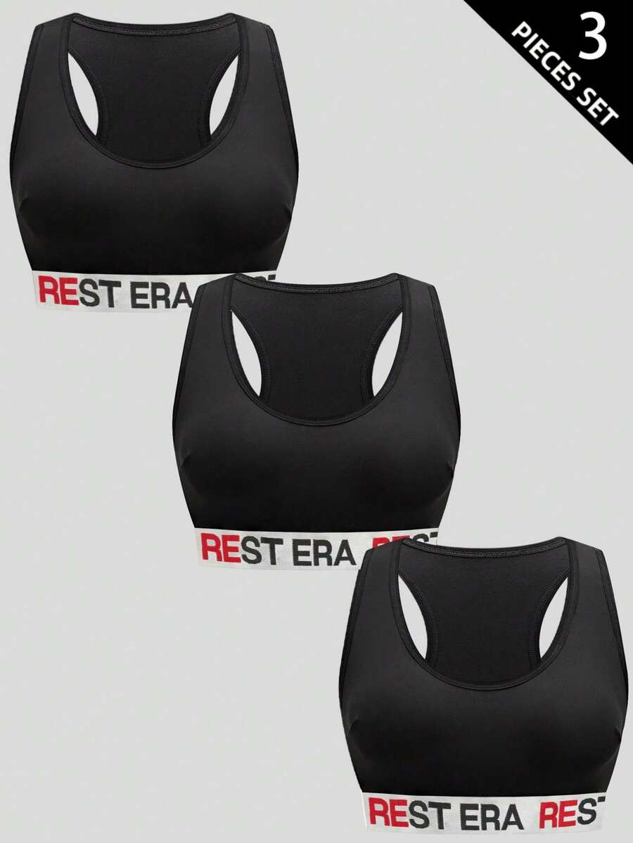 3件套女士时尚字母印花文胸套装 - 彩色 - 查看 1