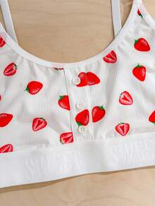 PetitDoll 2件套女士“甜美”字母印花腰带内衣套装 - 紅白色 - 查看 9