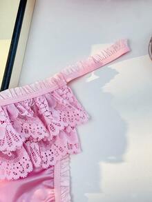 Women's Lace Patchwork Thong Panties, Valentine's Day - Pink - View 8