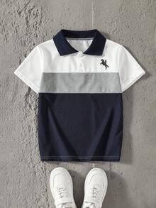 SHEIN Vacaura 1 pieza Camisa polo suave y cómoda de moda para niños, adecuada para salidas, fotos, escuela, diversas ocasiones, artículo esencial de verano para adolescentes varones - Azul Marino - Ver 6