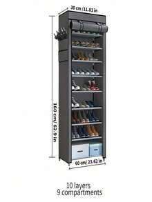 SHEIN 1pc Multi-Tier 6/8/10 Layers Shoe Rack With Dustproof Cover - Easy Assembly, Portable Storage, Suitable For 27-35 Pairs Of Sneakers, High Heels And Boots - Ideal For Entryway - Grey - View 14