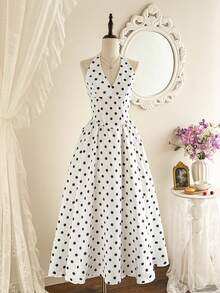 Vintamour 复古优雅女士波点印花缎面吊带蝴蝶结胸前连衣裙休闲假日派对长裙夏季连衣裙女士夏季度假装扮春季服装女士春季连衣裙女士春季服装春假装扮春季服装女士优雅派对连衣裙女士优雅派对连衣裙女士婚礼宾客连衣裙女士婚礼派对连衣裙毕业礼服优雅典礼连衣裙女士优雅连衣裙正式连衣裙 - 白色 - 查看 2