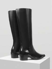 Mnmlis Women's Fashion Versatile Chunky Heel Over-The-Knee Boots - Black - View 4