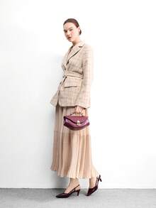 CUCCOO BIZCHIC 女士鞋履春秋新款尖头中跟酒红色后系带露跟高跟鞋，简约通勤日常百搭工作鞋 - 深紅色 - 查看 6