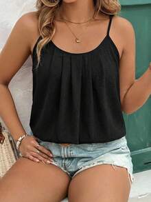 EMERY ROSE Atasan Cami Wanita Ukuran Plus Elegan Warna Hitam Polos, Cocok Untuk Musim Panas, Liburan, dan Acara Santai - Hitam - View 3