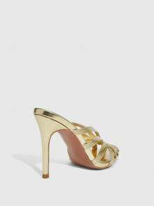 CUCCOO SZL Champagne Color Rhinestone Embellished Mesh High Heel Sandals Valentine's Day Spring Shoes Prom Heels Summer Shoes - Gold metal PU - View 4