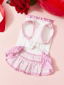 PETSIN Cute Puppy Cake Print Pet Dress - Pink Polka Dot Ruffled Skirt Dog Dress, Darling Graphic Cat Summer Outfit With Elastic Neck - powder - View 8