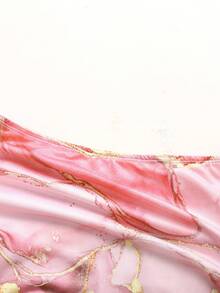 SHEIN 少女修身休闲碎花不对称肩连衣裙 - 粉色 - 查看 5