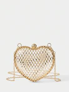 SHECARRY Ladies, Women Evening Bags, Crossbody Bags, Heart-Shaped Bag, Golden Metal, Hollow, Fashionable, Elegant , Simple, Personalized, Versatile, Classic, For Cocktail Party, Party, Prom, Club, Date, Birthday, Evening, Date Nigh, Banquet - Gold - View 1