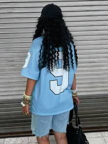 Rovax 女士标语印花短袖休闲T恤 - 藍色 - 查看 2