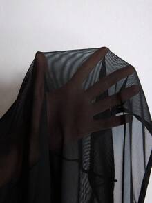 Black Mesh Splice Sheer Slimming Classic Charm Women's Nightgown, Suitable For Bar, Club, Party - Black - View 8