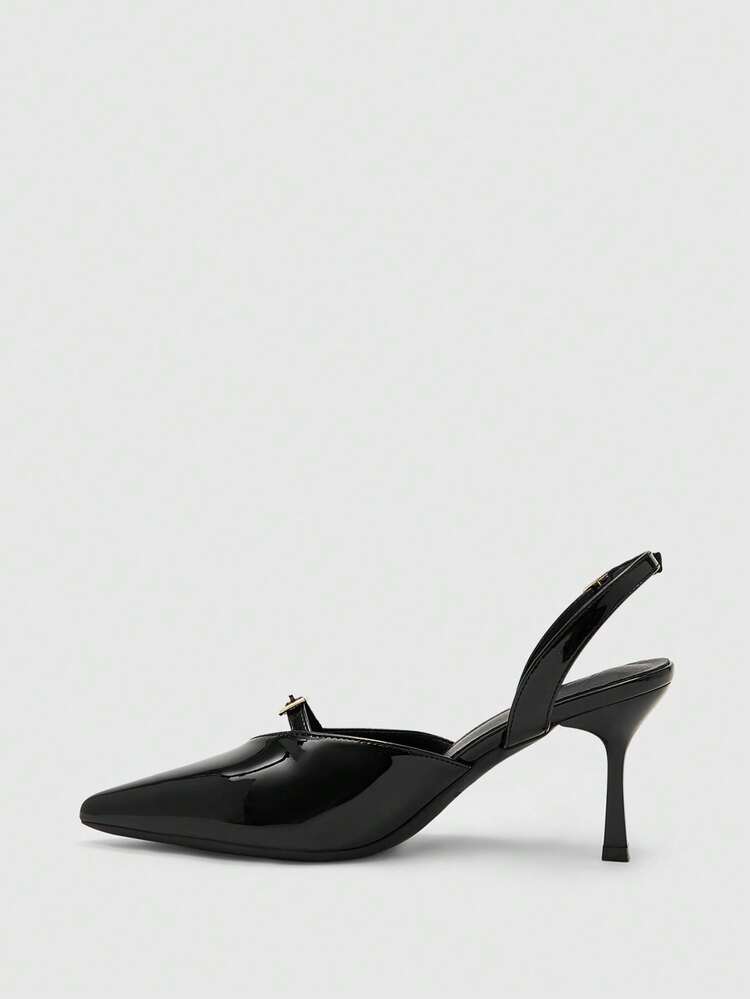 CUCCOO BIZCHIC Women's Pointed Toe Stiletto Heel Black Backstrap Slingback Pumps, Versatile For Daily Commute, Work, Party