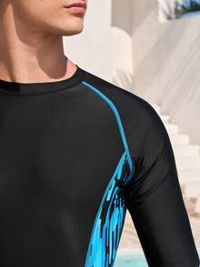 Manfinity VDAYZ Áo bơi nam tay dài cổ tròn tay raglan phối màu tương phản, kiểu dáng thường ngày. - màu đen - Xem 6