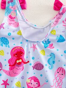 SHEIN Cute Baby Girl Stretch Knit Camisole With Playful Print - One-Piece Swimsuit - Blue - View 7