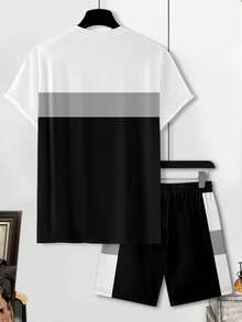 Manfinity Homme Bộ đồ nam in hình hiệp sĩ, cổ tròn, tay ngắn, gồm áo thun và quần short, kiểu dáng thường ngày. - Nhiều màu - Xem 2