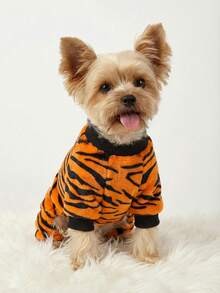 PETSIN 1pc Pet Tiger Stripe Fleece Warm Jumpsuit Clothes For Cats & Dogs - Multicolor - View 3
