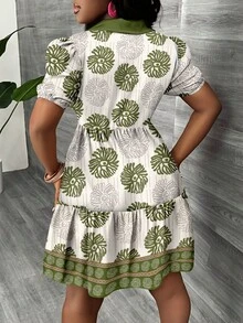 Slaydiva Đầm sơ mi nữ mùa xuân/hè mới/Đầm sơ mi ngắn tối giản thường ngày/Tay phồng/Dáng chữ A/Phong cách Boho/Đầm chống nắng cho nữ/Kỳ nghỉ/Phong cách đồng quê/Trang phục/Đi biển/Đầm mùa hè họa tiết hoa lá/Đầm cây cọ tay ngắn - Nhiều màu - Xem 2