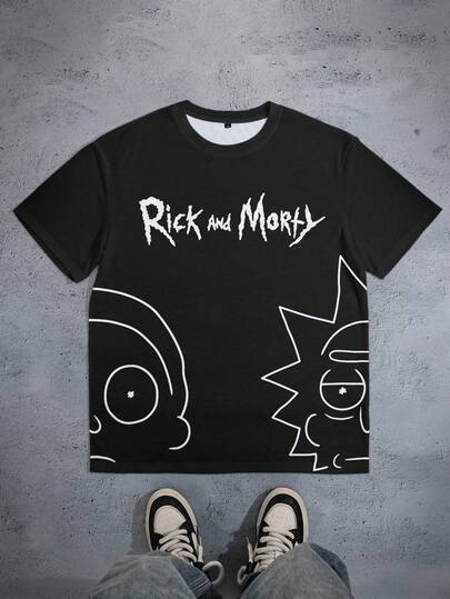 Rick and Morty X SHEIN Men's Casual Letter & Cartoon Graphic Round Neck Short Sleeve T-Shirt, Summer