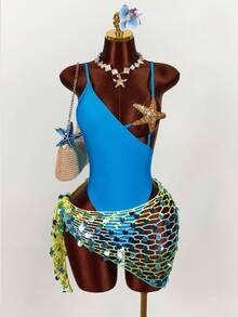 Amplova 女士渐变亮片刺绣薄纱罩衫，性感迷人，适合度假、音乐节，可爱春夏泳装 - 彩色 - 查看 11