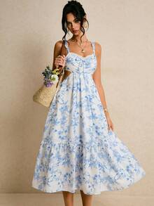 Poéselle 女士夏季度假植物印花镂空连衣裙 复活节连衣裙 女士蓝色连衣裙 女士碎花连衣裙 夏季服装 女士度假服装 女士海滩度假连衣裙 夏季音乐节服装 女士夏季连衣裙 女士野餐连衣裙 女士碎花夏季连衣裙 女士春季连衣裙 女士碎花连衣裙，女士最新款连衣裙，夏季穿搭美学，2026夏季穿搭，夏季穿搭灵感，日常及约会必备 - 灰藍色 - 查看 8