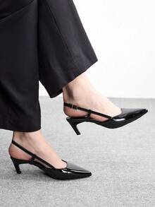 CUCCOO BIZCHIC Women Shoes Spring And Autumn New Pointed Middle Heel Black Back Strap Empty Women's High Heel Single Shoes Empty Single Shoes Simple Commuter Daily Versatile Work Women's Shoes - Black - View 1